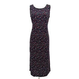 VTg 90s Y2K Teddi Midi Dress 8P Black Floral Midi Grunge Dark Indie Coquette‎